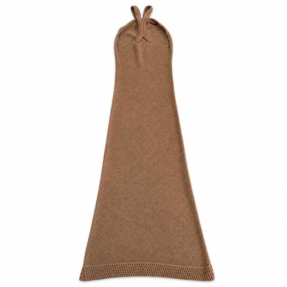 Significant Other Saoirse Midi Maxi Halter Dress Knit Crochet Biscuit Tan Size 6 - Picture 7 of 13